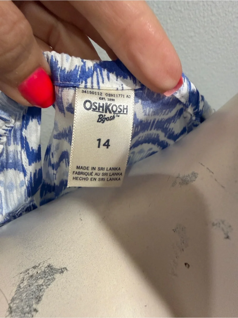 OshKosh B'gosh Blue and Pink Ikat Maxi Dress with Pom Trim